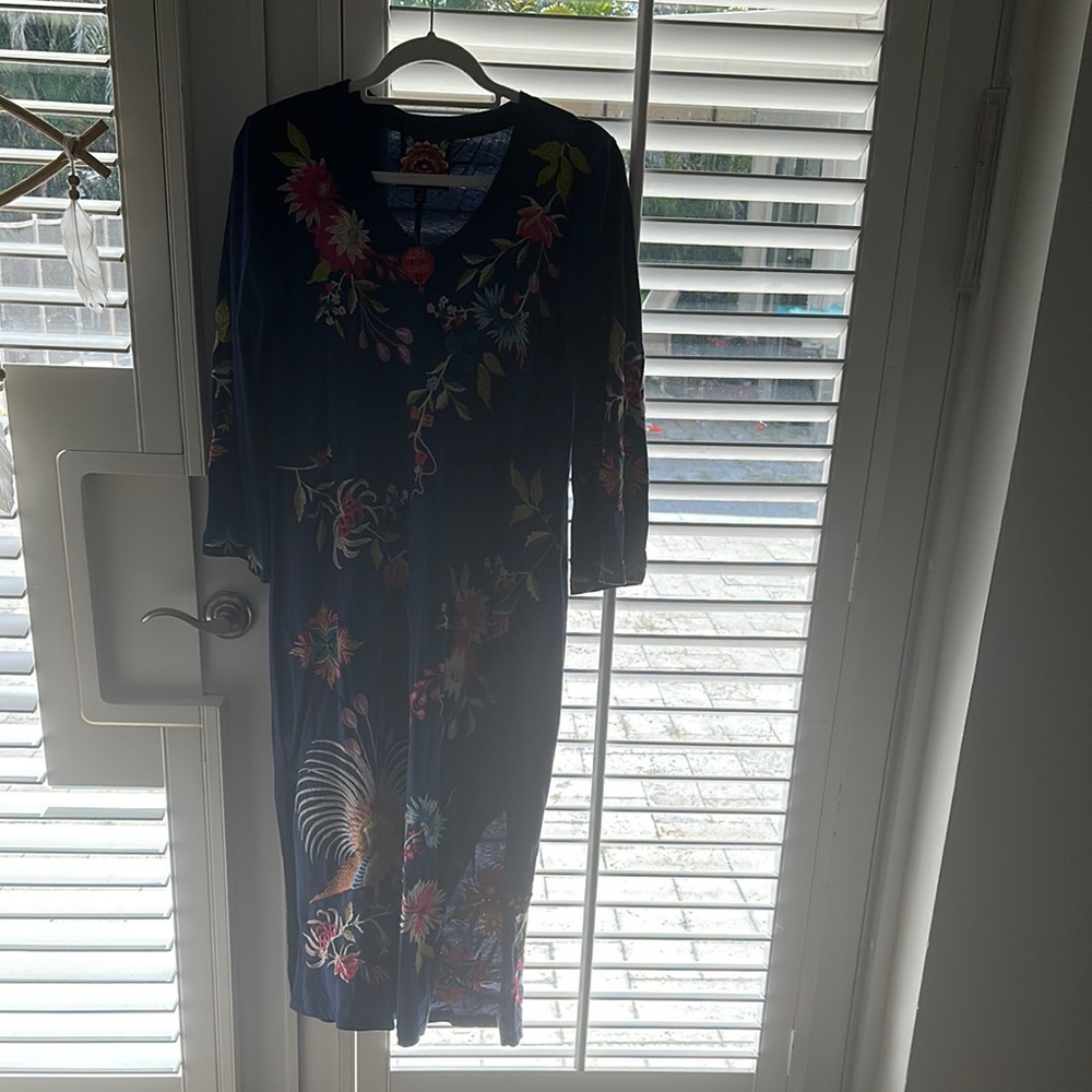 Johnny Was Black and Pink Sheath Maxi Dress 3/4 Sleeves